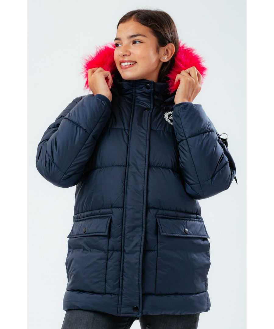 Image for Hype Navy Kids Explorer Jacket With Pink Fur