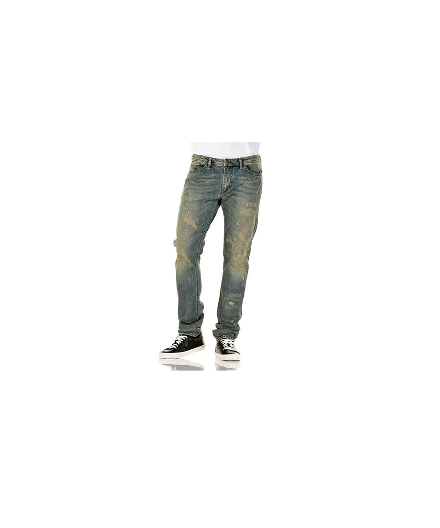Diesel Shioner 0881L Jeans. Distressed and Faded. Stretch Denim. Made in Italy. Worn Look with Destroyed Denim. Whiskering on Thighs and Knees