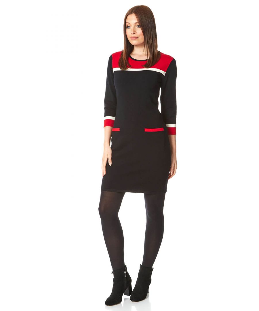 Roman Women's Colour Block Knitted Dress|Size: 16|red