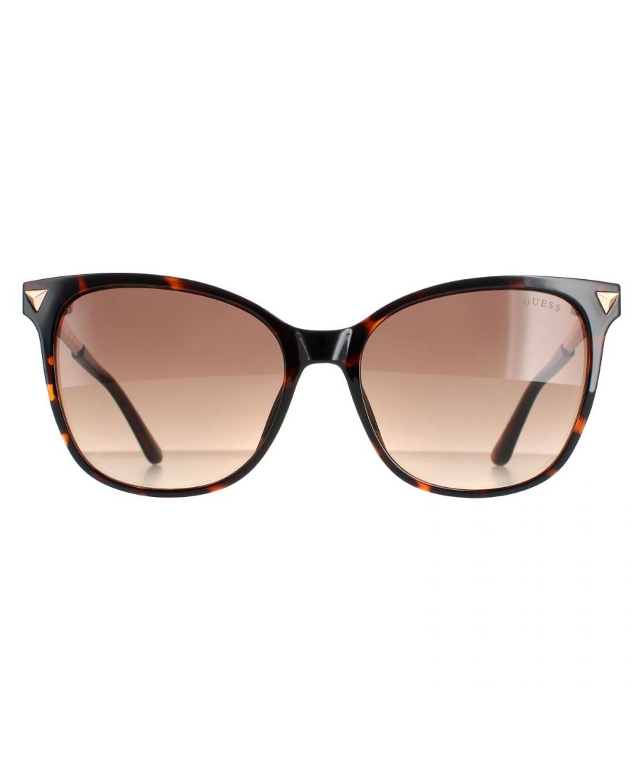 Guess Cat Eye Womens Dark Havana Brown Gradient GU7684  GU7684 are a lovely simple cat eye style with slim metal temples that emerge onto the front rivet like detail on the front temple