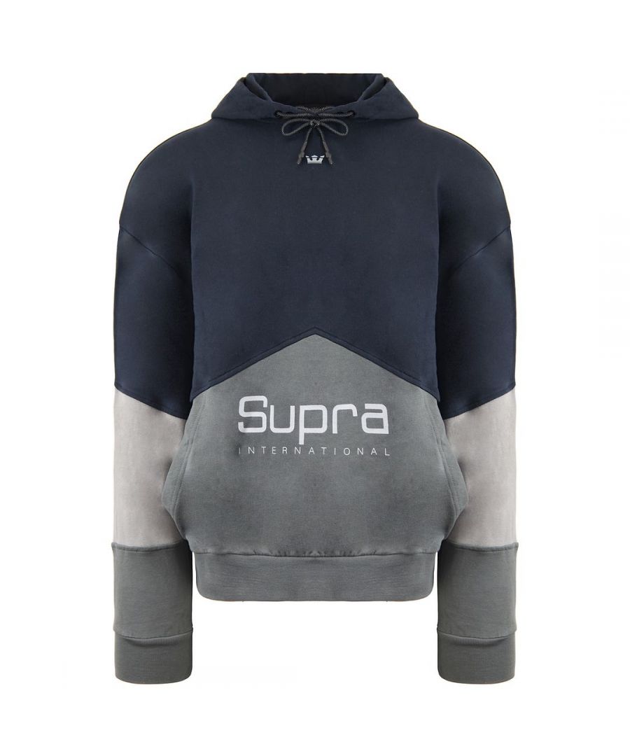 supra long sleeve pullover navy blue mens 92 fleece hoodie 102552 018 - dark grey cotton - size small