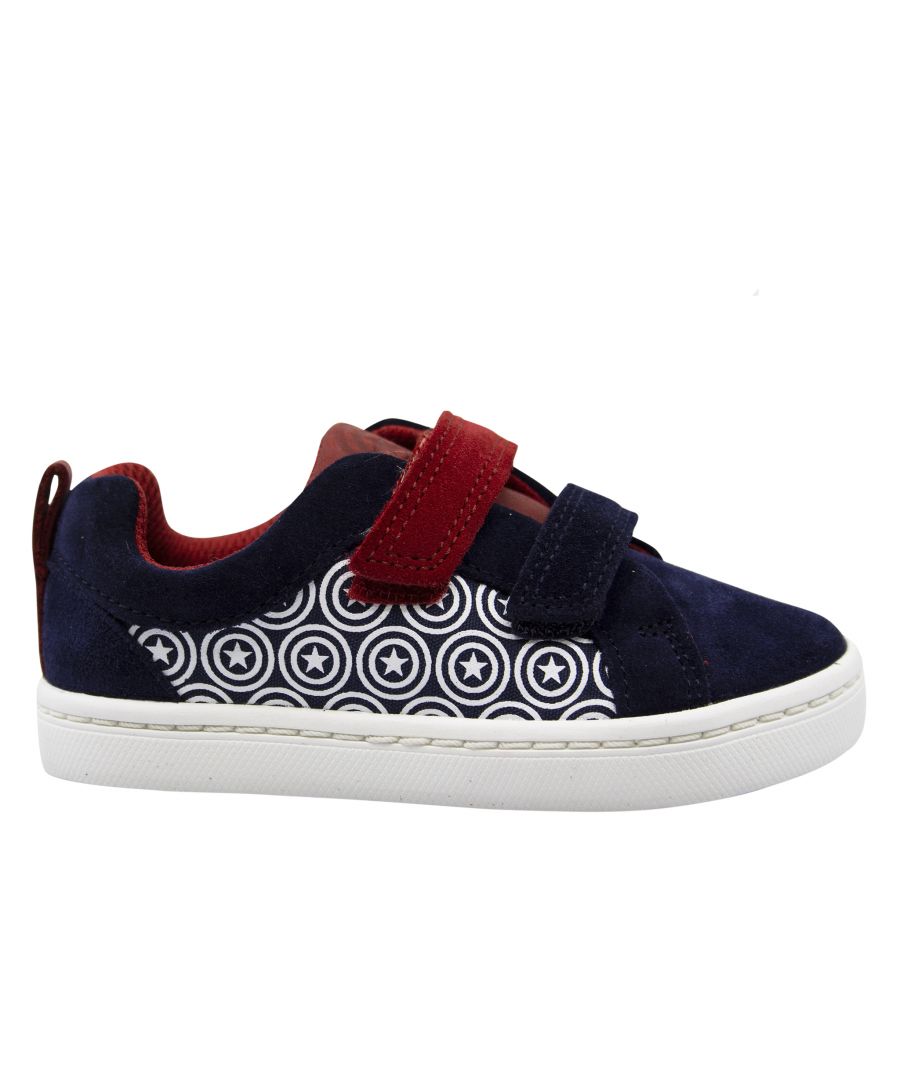 clarks childrens unisex x marvel city hero kids navy trainers - blue leather (archived) - size uk 4
