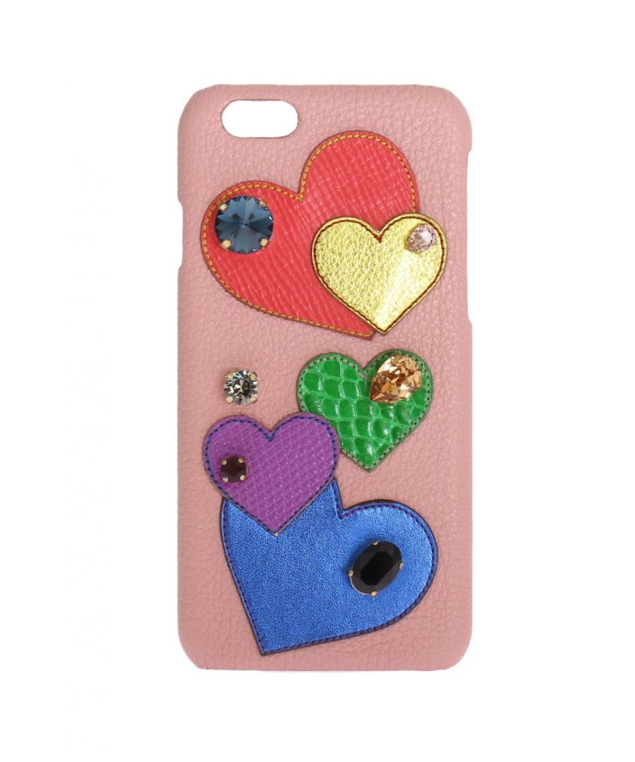 Image for Dolce & Gabbana Pink Leather Heart Crystal Phone Case
