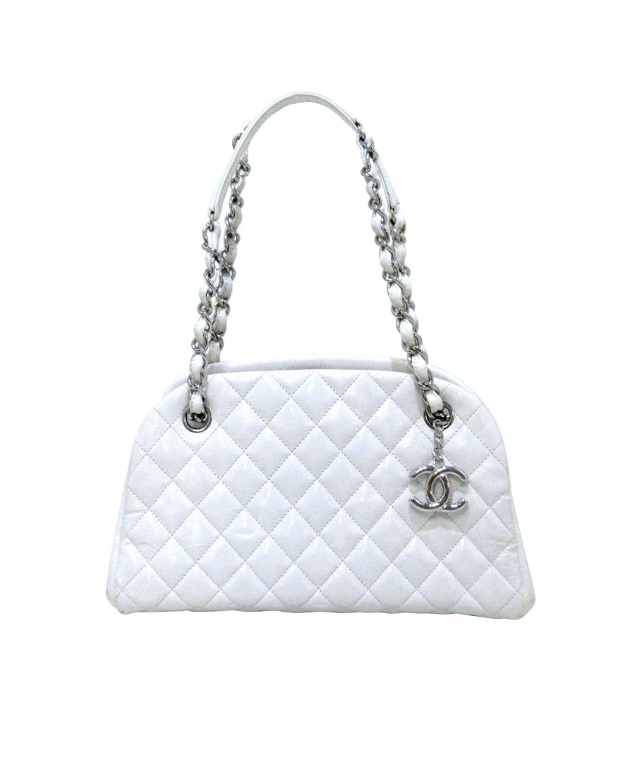 Image for Vintage Chanel Mademoiselle Patent Leather Bowling Bag White