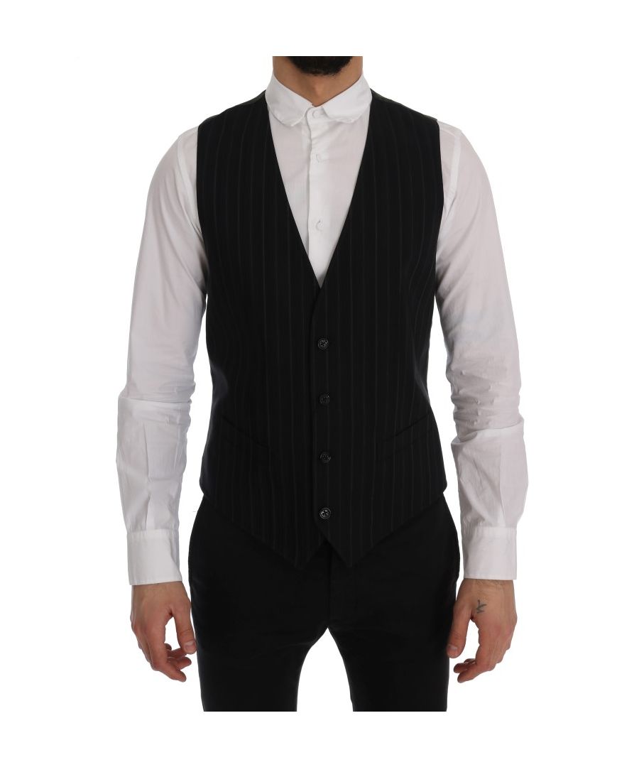 Image for Dolce & Gabbana Black STAFF Cotton Striped Vest