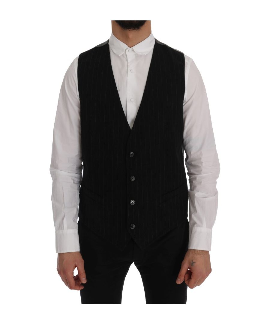 Image for Dolce & Gabbana Black STAFF Cotton Striped Vest