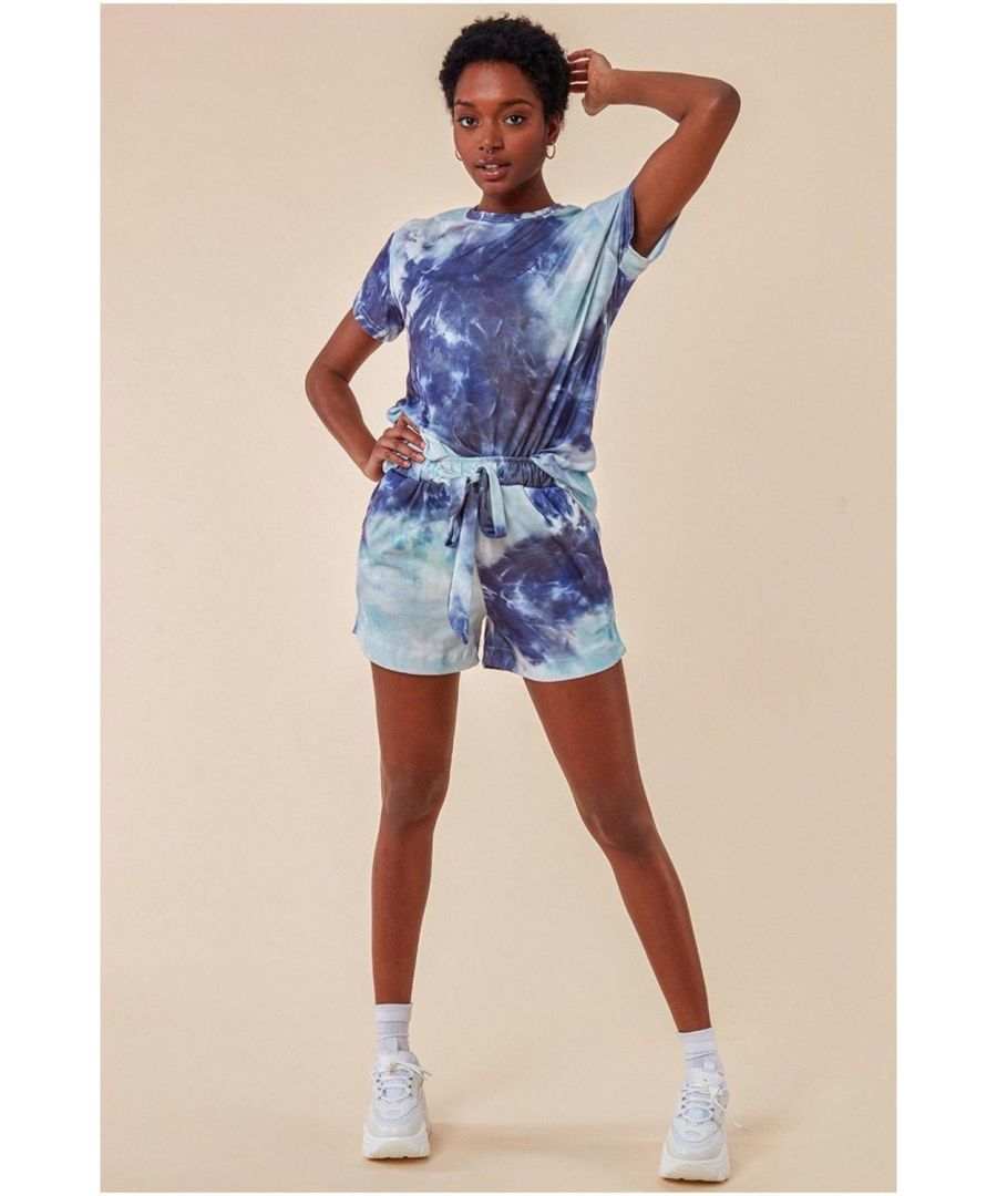 Image for Cosmochic Tie-Dye Oversized T-Shirt & Short Two Piece Set - Blue