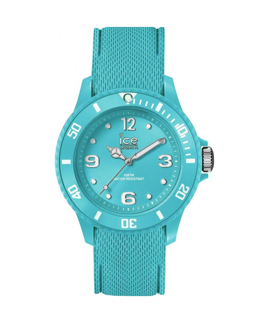 This Ice Watch Ice Sixty Nine Analogue Watch for Women is the perfect timepiece to wear or to gift. It's Turquoise 35 mm Round case combined with the comfortable Turquoise Silicone will ensure you enjoy this stunning timepiece without any compromise. Operated by a high quality Quartz movement and water resistant to 10 bars, your watch will keep ticking. This colourful watch Comes with a Turn-able bezel it is perfect for every gift. The watch has a function: Luminous Hands, Luminous Numbers. High quality 19 cm length and 16 mm width Turquoise Silicone strap with a Buckle. Case diameter: 35 mm, case thickness: 13 mm, case colour: Turquoise and dial colour: Turquoise.