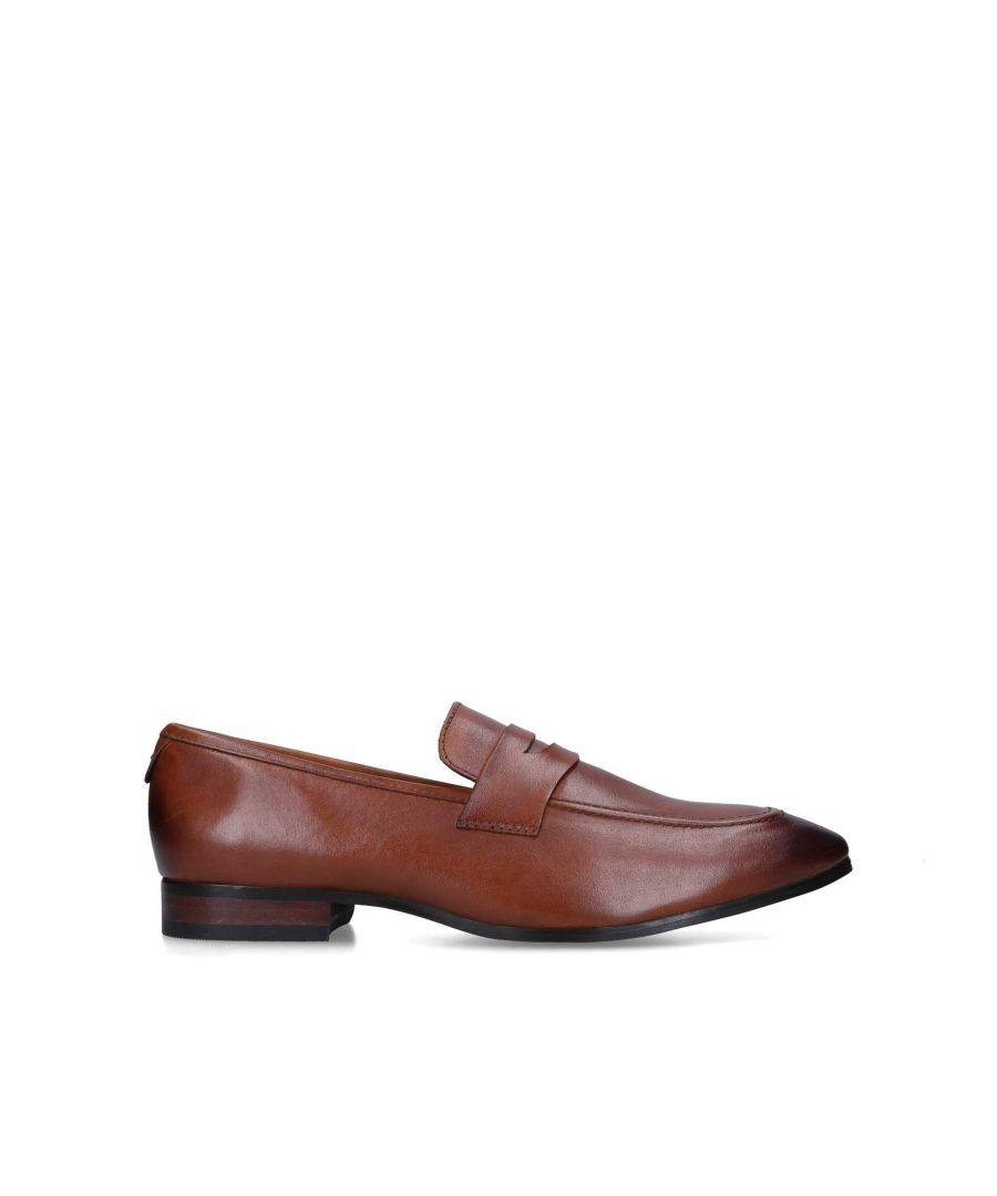 The Stevie are a formal penny loafer with dark brown stain at the toe and heel. The footbed is padded for comfort.