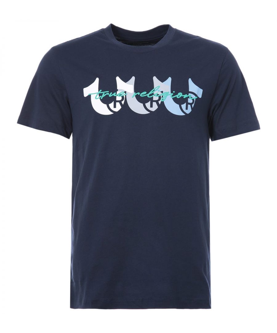 True Religion T-shirt met ronde hals en overlay met hoefijzerlogo, blauw