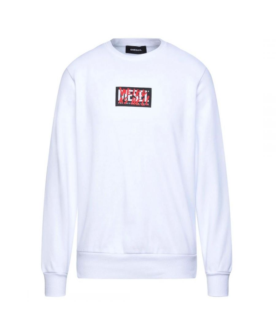 Diesel Weird As Hell Logo White Sweater. Diesel Weird As Hell Logo White Sweater. 100% Cotton. Crew Neck, Long Sleeves. S-Girk-X5 100. Elasticated Neck, Sleeve Ends and Bottom