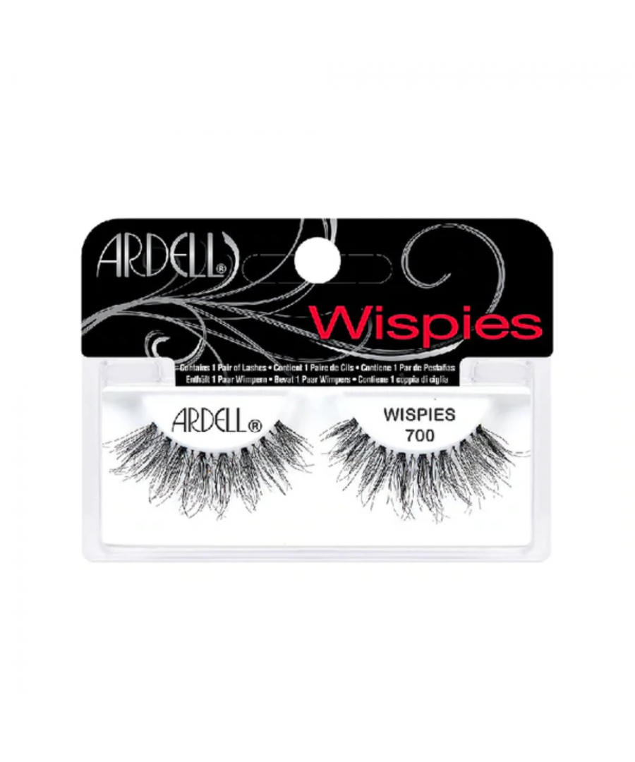 Ardell’s Wispies® 700 lash is the season's newest style. Made soft and seductive, but delivers the impact you want! That perfect doe-eyed look. The feathery, plush lashes are long enough to provide volume and length - all done without any unnecessary drama! Designed with shorter hairs at the inner and outer corners for a more eye-brightening effect - in a breeze! Fashioned with crisscross, feathering, and curl - this girl never disappoints!
