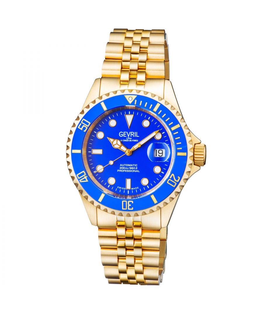 Image for Gevril Men's Wall Street Blue Dial IP Gold Bracelet Watch