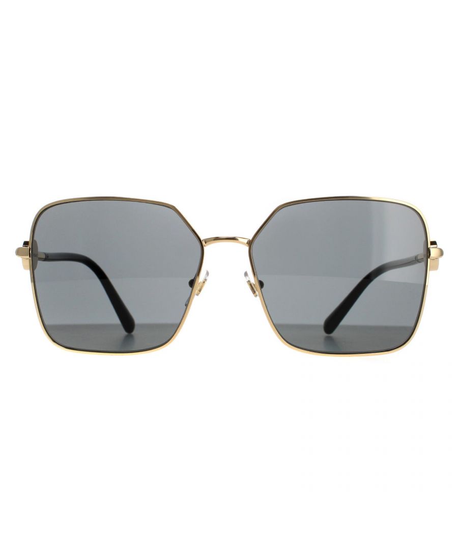 Versace Square Womens Gold Dark Grey VE2227 Sunglasses Versace are a oversized square shape style crafted from lightweight acetate. Adjustable nose pads and plastic temple tips ensure personalised comfort. The slender temples feature the Medusa head logo for brand authenticity.