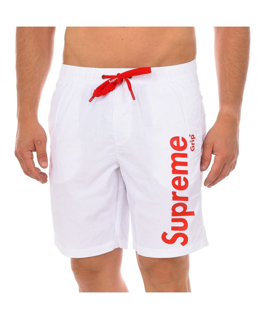 Supreme Bahamas Mens Boxer Swimsuit CM-30053-BP - White Polyamide - Size Small