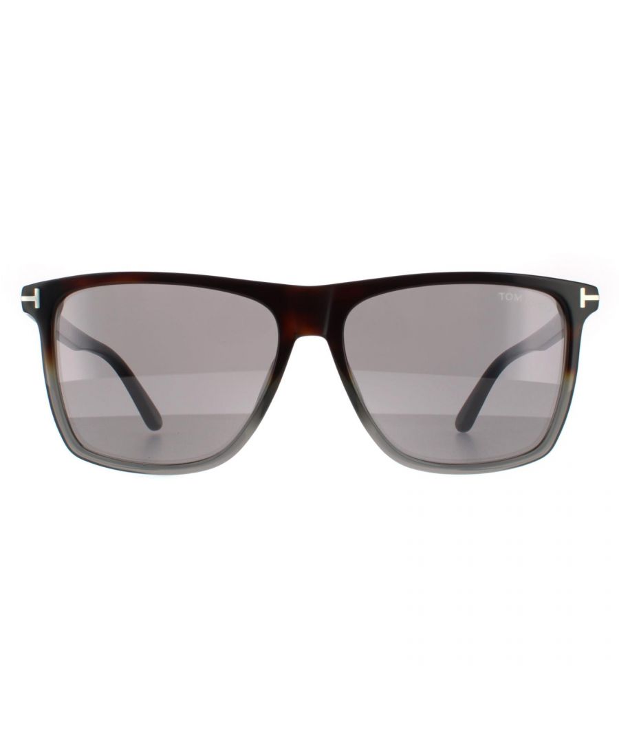 Tom Ford Rectangle Mens Coloured Havana Grey Mirror  Fletcher FT0832 are a straight forward no nonsense style with a strong top line and the iconic T logo stretched around the front ands temples.