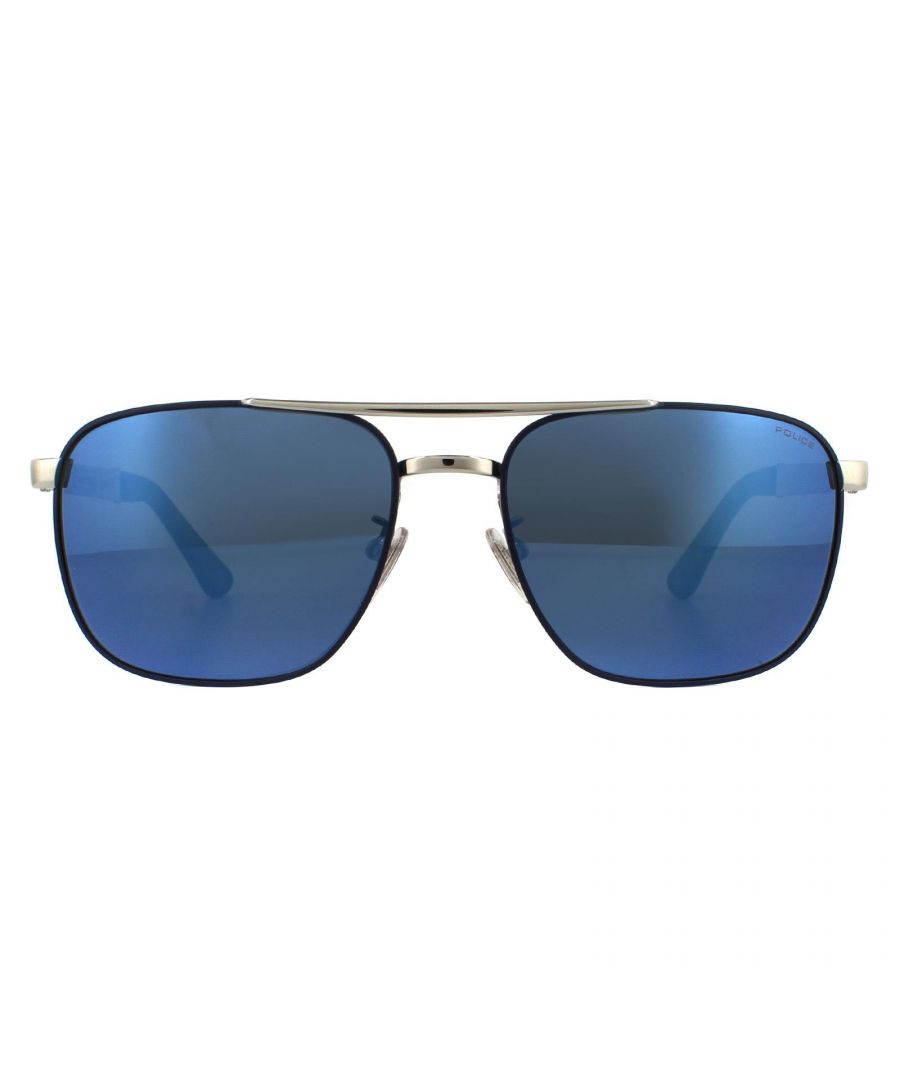 Image for Police Rectangle Men's Shiny Palladium Matt Blue Blue Mirror Sunglasses