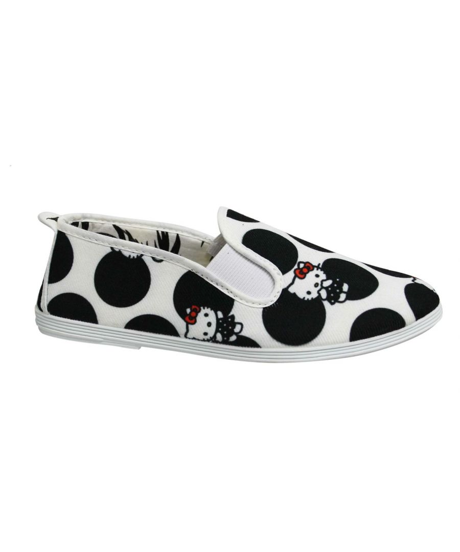 Flossy Style Hello Kitty Womens Espadrille Slip On Plimsolls Shoes 55439 Black