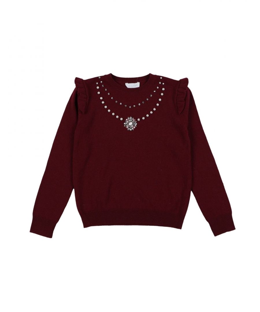 knitted, rhinestones, beads, solid colour, round collar, lightweight knitted, long sleeves, no pockets, wash at 30° c, do not dry clean, iron at 110° c max, do not bleach, do not tumble dry