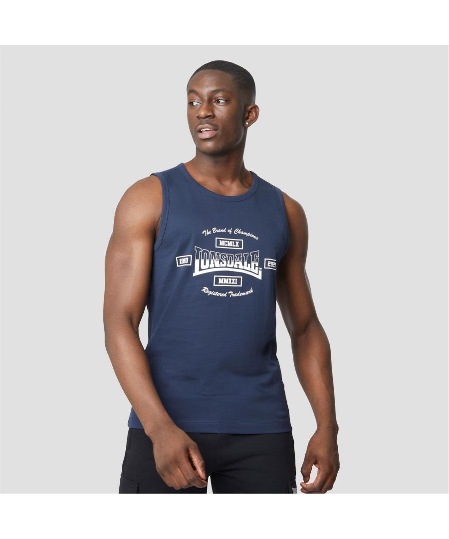 A modern day classic, made for comfort, style and longevity. Keep your look stylish with this heavyweight Lonsdale graphic vest. Crafted from cotton rich jersey cotton and cut for a regular fit - this versatile vest is ideal whether you want it for training or chilling out in. Complete with iconic Lonsdale graphic branding on the chest & hem label, this vest will have you standing out with an effortless low-key look. Get the look and wear yours with the Heavyweight Jersey Lounge Joggers.  > Fabric: Cotton > Collar Style: Scoop > Care Instructions: Machine Washable, Follow Care Instructions > Model Height: Models Height 6 Feet 1 Inches / 185cm > Model Size: Model Wears Size M > Style: Boxing Vests