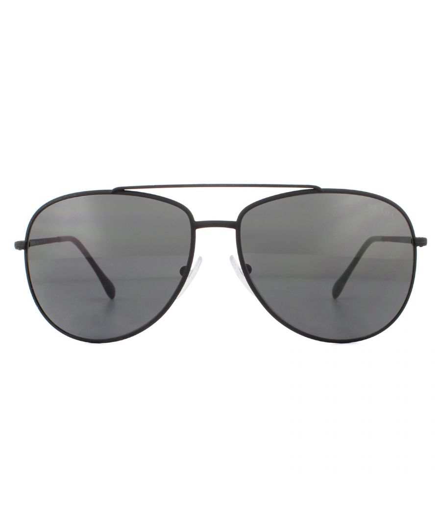 Prada Sport Sunglasses PS 55US DG05S0 Black Rubber Grey are a slim lightweight metal frame with the famous red line Prada Linea Rossa logo along the temples. A prominent top brow bar for that very popular double bridge look really gives these a modern and trendy edge.
