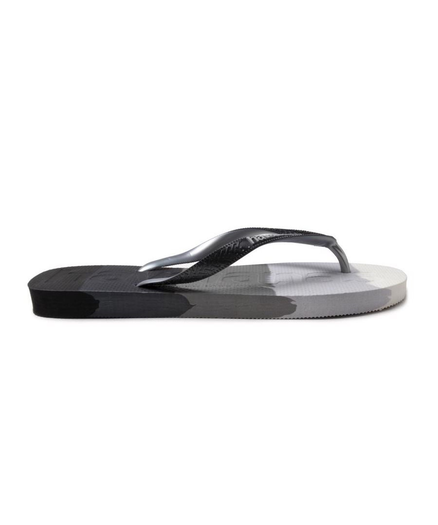 Mens black Havaianas top logomania sandals, manufactured with rubber and a rubber sole. Featuring: high quality upper, soft thong strap, heat-resistant, non-slip sole and durable.