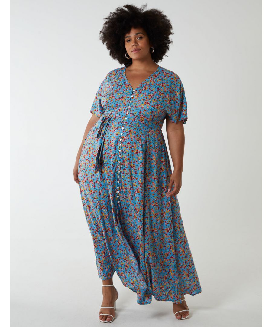 Blue Vanilla Womens Curve Button Through Midi Dress - Size 18 Uk
