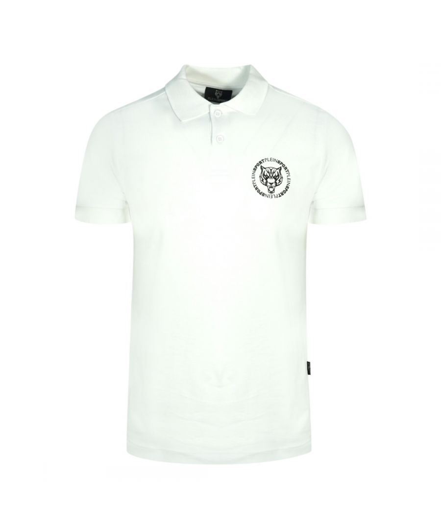 Plein Sport Circle Chest Logo White Polo Shirt. Philipp Plein Sport White Polo Shirt. Stretch Fit 95% Cotton, 5% Elastane. Button Closure. Plein Branded Badges. Style Code: PIPS1214 01