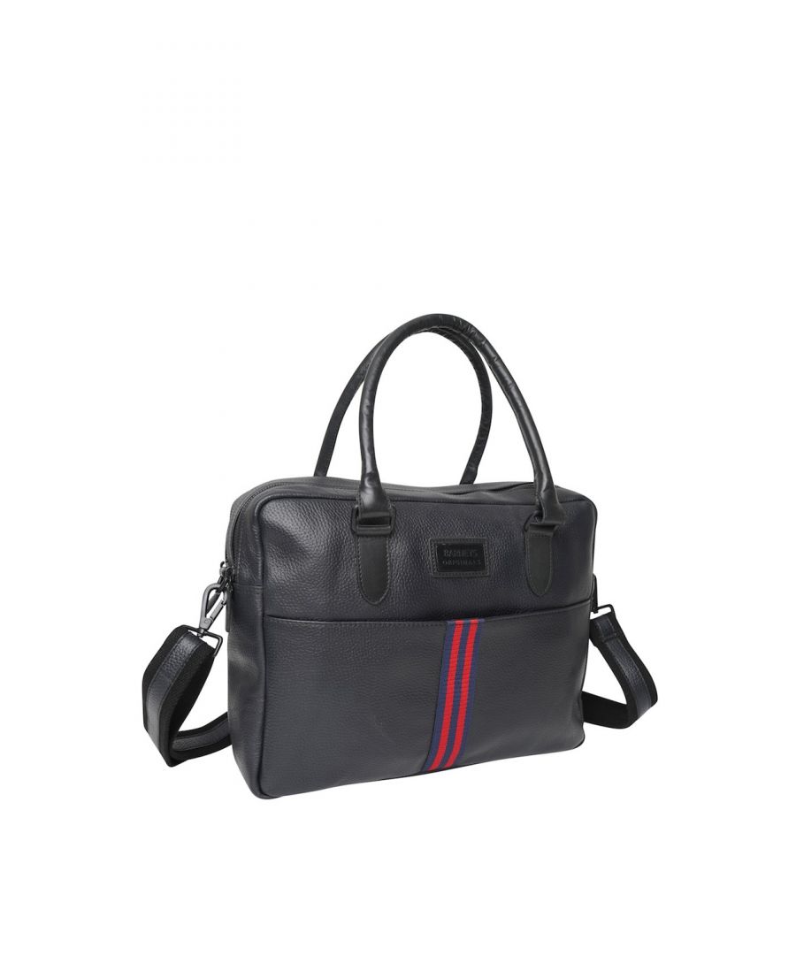 Barneys Originals Striped Leather Laptop Bag|black