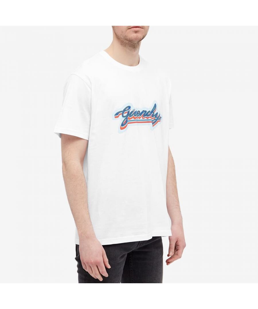 Bringing some of his Californian cool into his inaugural Givenchy collection, Matthew M. Williams decorates this white tee with a neon-inspired logo print. Inspired by old school Americana, the short sleeved style is also steeped in comfort thanks to its pure cotton construction.\n\n100% Cotton\nRibbed Crewneck