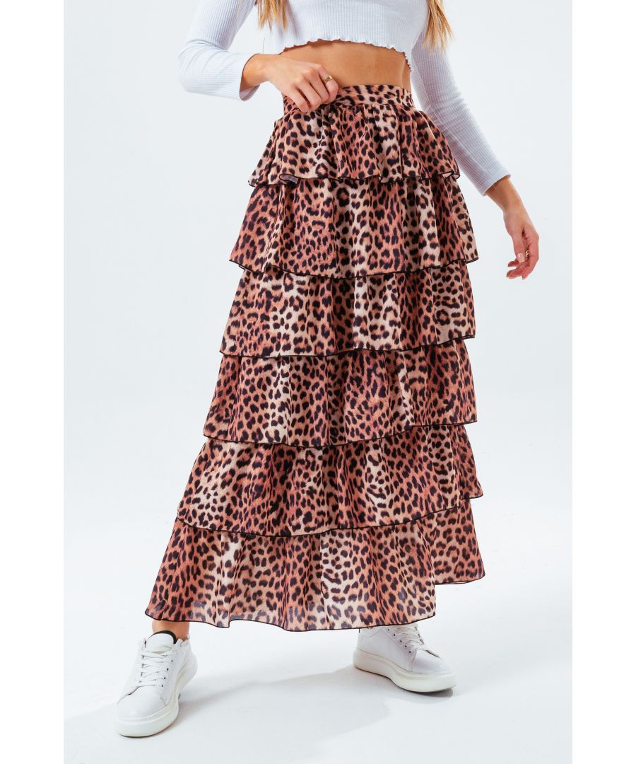 Get Skirty with the HYPE. Women's Leopard Skirt. Designed in our standard soho skirt shape, with tiered ruffle detailing and fitted waistband. In a 100% woven poly fabric for the ultimate breathable space and comfort. Boasting an all-over leopard inspired print in a neutral colour palette. Wear with a black crop top and block strappy sandals to complete the look. Machine washable.