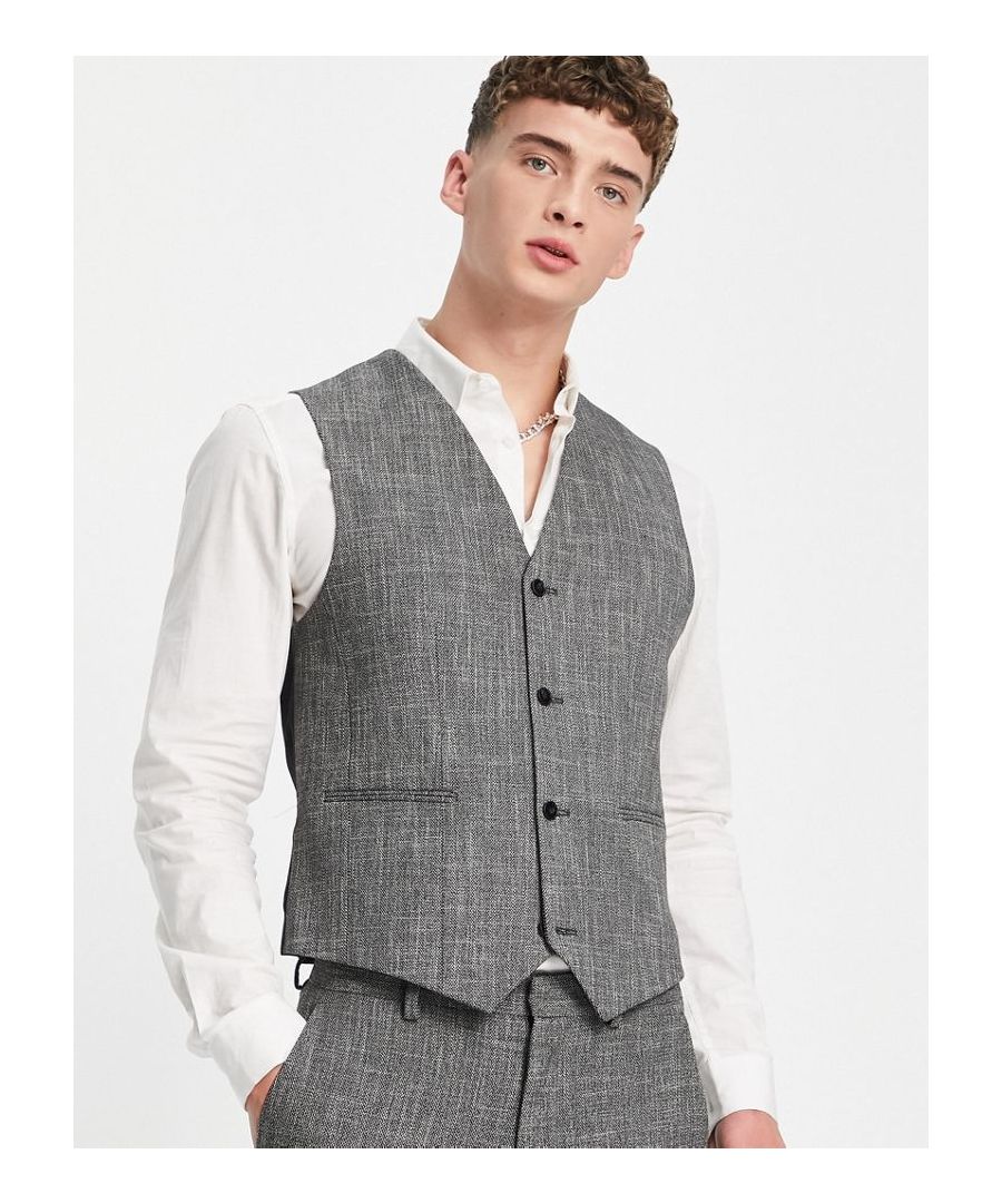 Suits by ASOS DESIGN Do the smart thing V-neck Button placket Contrast back with an adjustable cinch Super-skinny fit  Sold By: Asos