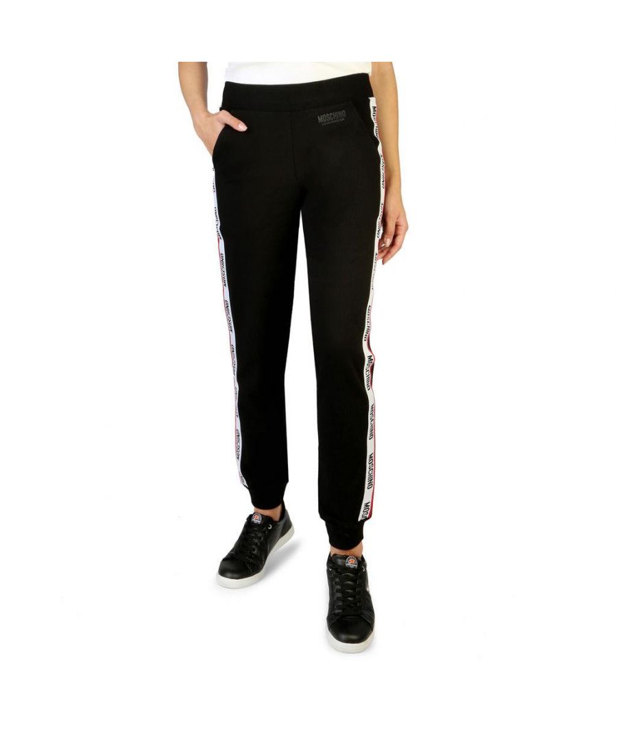 Brand: Moschino Collection: Fall/winter  Gender: Woman  Type: Sweatpants  Fastening: Elastic Waistband  Pockets: 2  Material: Cotton 92%, Elastane 8%  Main Lining: Cotton 95%, Elastane 5%  Pattern: Solid Colour  Washing: Wash at 30°c  Model Height, cm: 175  Model Wears a Size: S  Inside: Fleeced  Hems: Ribbed  Details: Visible Logo