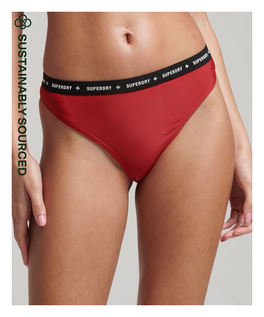 Superdry Womens Micro Elastic Recycled Bikini Briefs - Red Fur - Size 12 UK