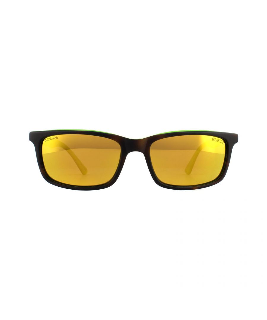 Columbia Sunglasses Norris Lake C02 Tortoise Green Brown Flash are a rectangular style with a strong durable plastic frame typical of the brand well known for its rugged outdoor wear.