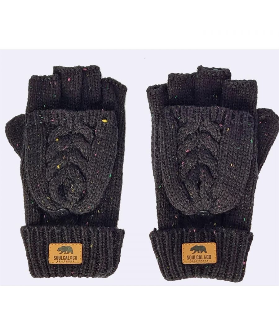 The Soul Cal Speckled Glove is packed with features. We use a mixed yarn to create the speckle, and the glove can be worn with the flap over the fingers for extra warmth or fingerless for extra convenience. This stylish glove is finished with a Soul Cal branded PU patch and a Soul Cal button. 60% Acrylic / 40% Polyester.