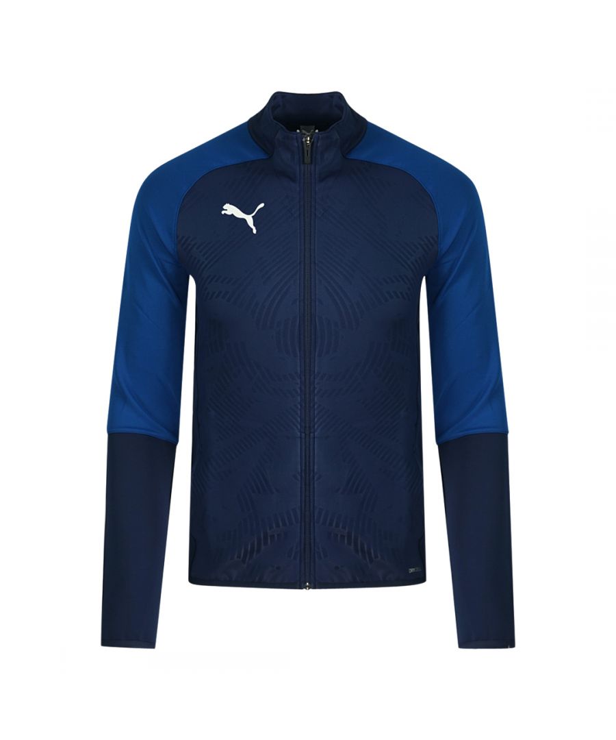 Puma Drycell blauwe trainingsjas. Puma Drycell blauwe trainingsjas. Stijl: 656193-04. Puma-logo op de rechterborst. Drycell-technologie. Ritssluiting