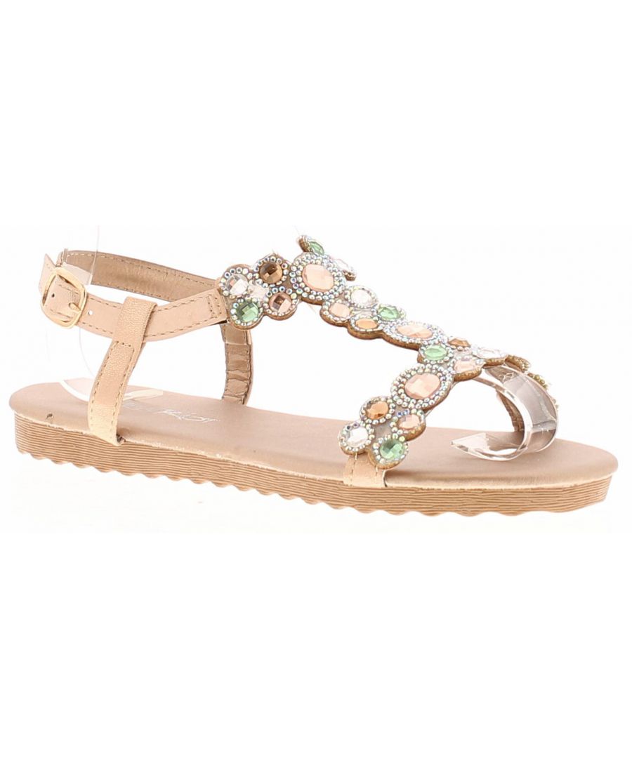 Miss Riot Ruby Older Girls Srappy Sandals Assorted. Manmade Upper. Manmade Lining. Synthetic Sole. Older Girls Multi Coloured Jewelled Sandal Buckle Fastening.