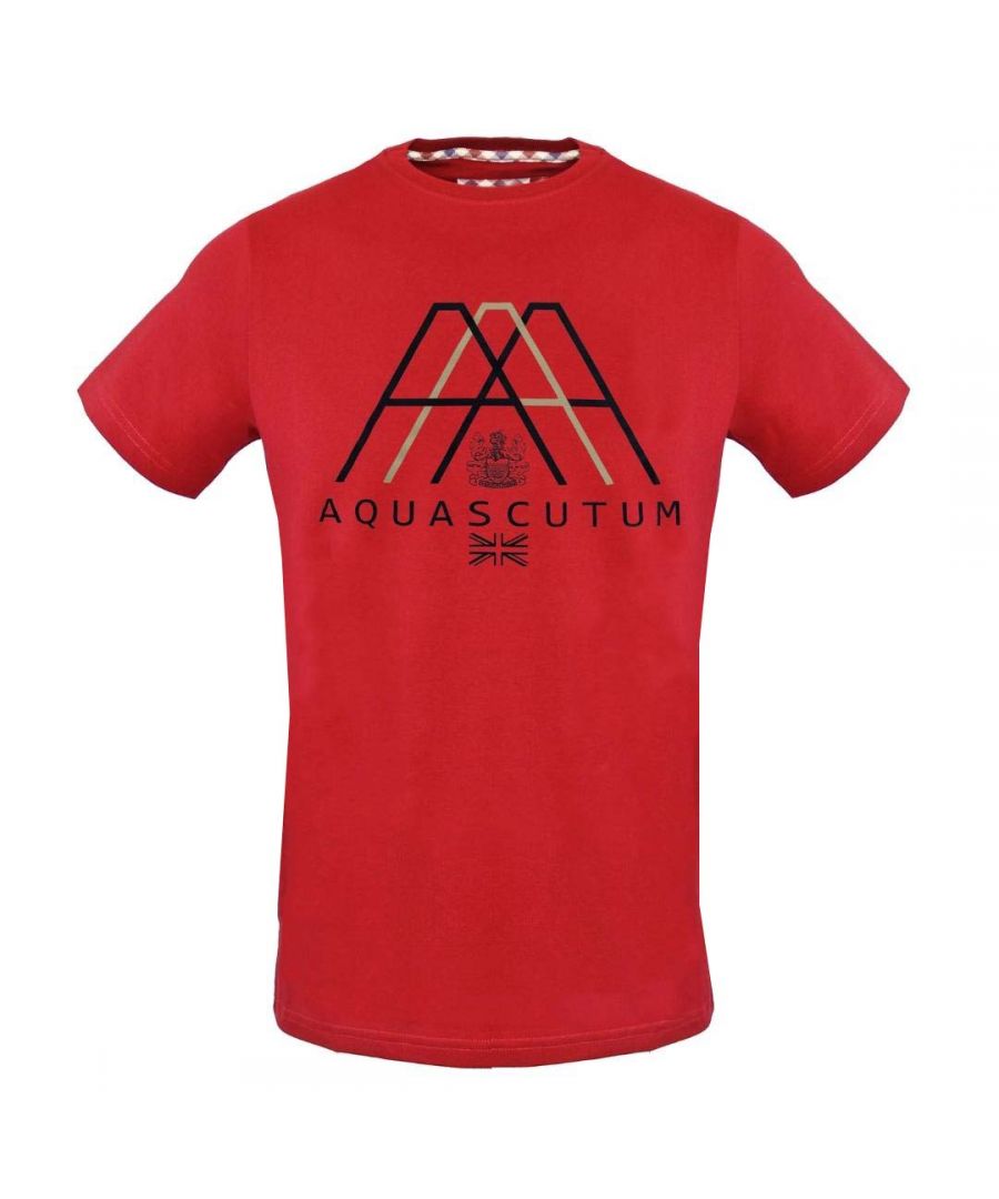 Aquascutum Triple A Logo Red Tee. Crew Neck T-Shirt, Short Sleeves. Stretch Fit 95% Cotton 5% Elastane. Regular Fit, Fits True To Size. Style TSIA04 52.
