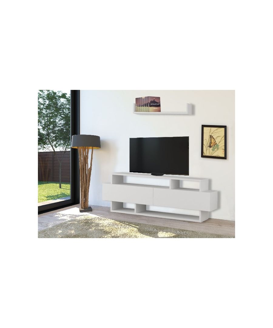 This stylish and functional TV cabinet is the perfect solution for television and all digital devices. Suitable for keeping accessories in order. Thanks to its design it is ideal for the living area. Easy-to-clean and easy-to-assemble assembly kit included. Color: White | Product Dimensions: W125xD30xH42 cm, Shelf W70xD20xH12 cm | Material: Melamine Chipboard | Product Weight: 23,80 Kg | Supported Weight: 50 Kg | Packaging Weight: 26,00 Kg | Number of Boxes: 1 | Packaging Dimensions: W133xD38xH12 cm.