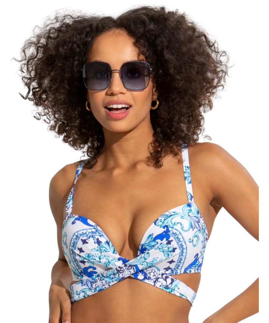 Pour Moi Womens Amalfi Wrap Around Bikini Top - Blue Polyamide - Size 38DD