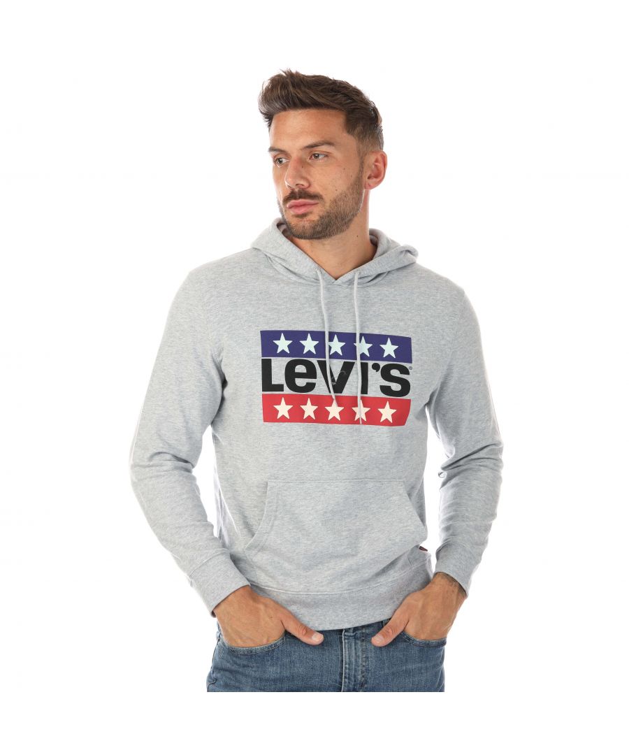 Mens Levis LSE T3 Graphic Hoody in grey heather.- Lined drawcord hood.- Pouch pocket.- Ribbed cuffs and hem.- Printed branding.- Straight hem.- 80% Cotton  20% Polyester.- Ref: A24410054