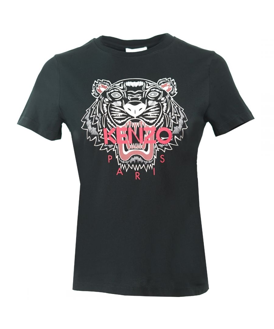 Kenzo Womens Tiger Icon Logo Black T-Shirt. Kenzo Icon Tiger Print Black Tee. Classic Fit. 100% Cotton. Regular Fit, Fits True To Size. FA62TS8464YB.99