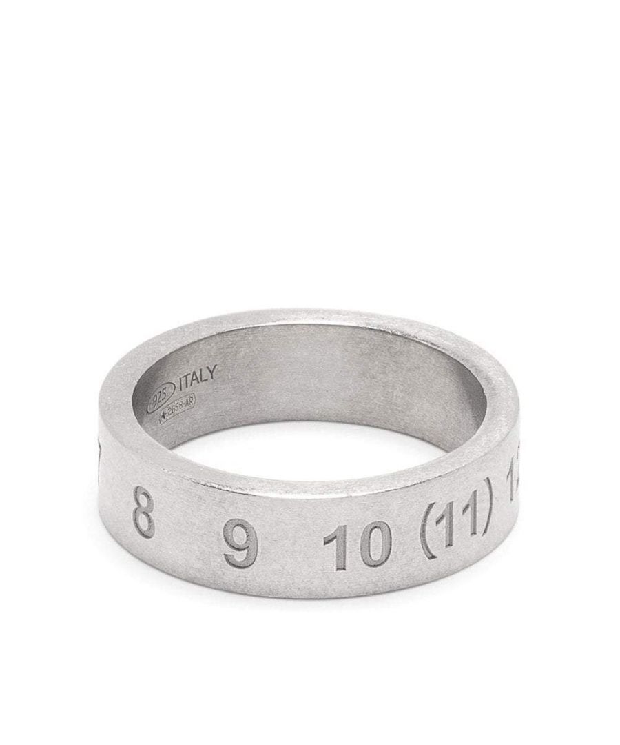 This Maison Margiela Silver plated ring is a thin band with a signature numbers motif and a polished finish.