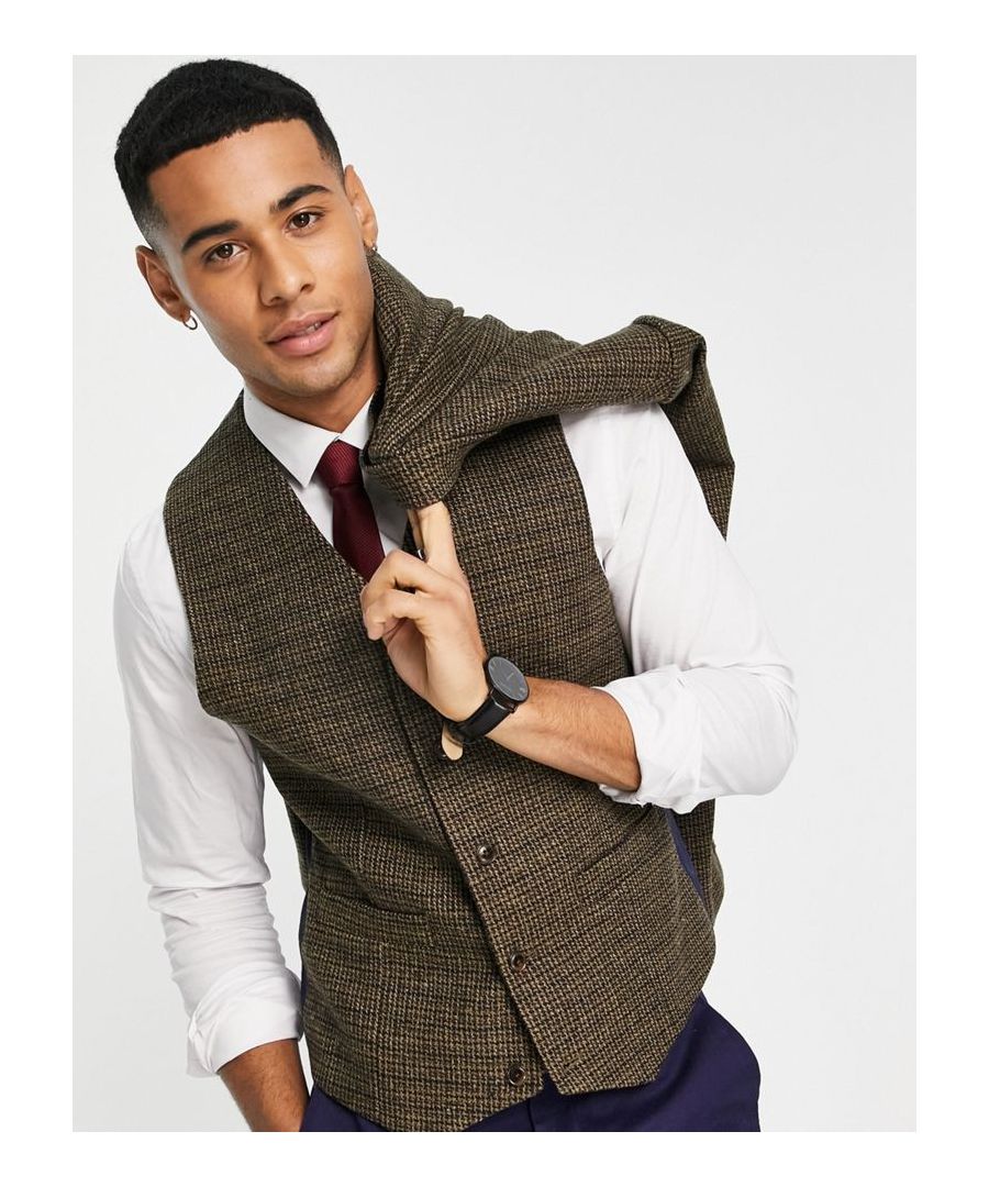 Waistcoat by ASOS DESIGN Do the smart thing Dogtooth design V-neck Button placket Pocket details Contrast back with an adjustable cinch Slim fit Sold By: Asos