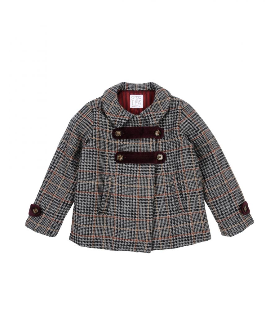 flannel, logo, houndstooth, double-breasted, button closing, peter pan collar, multipockets, long sleeves, fully lined, do not wash, dry cleanable, iron at 110° c max, do not bleach, do not tumble dry, outerwear