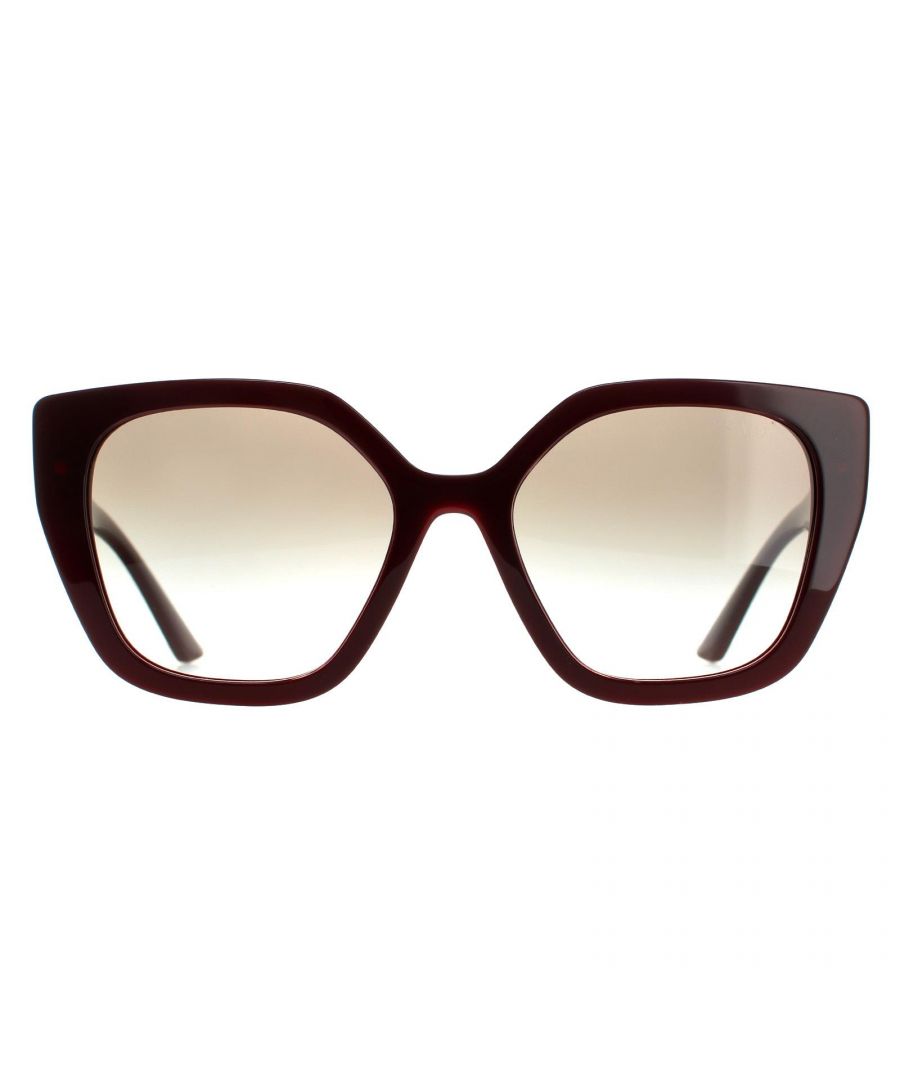 Prada Rectangle Womens Bordeaux Burgundy Grey Gradient PR24XS Sunglasses Prada are a cat eye design crafted from lightweight acetate. They feature rubber nose pads which ensure all day comfort. The temples feature the Prada logo for brand recognition.