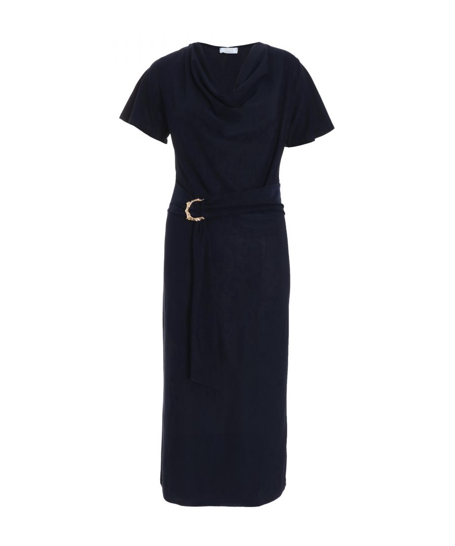 Quiz Womens Navy Cowl Neck Buckle Midi Dress - Blue - Size 12 UK