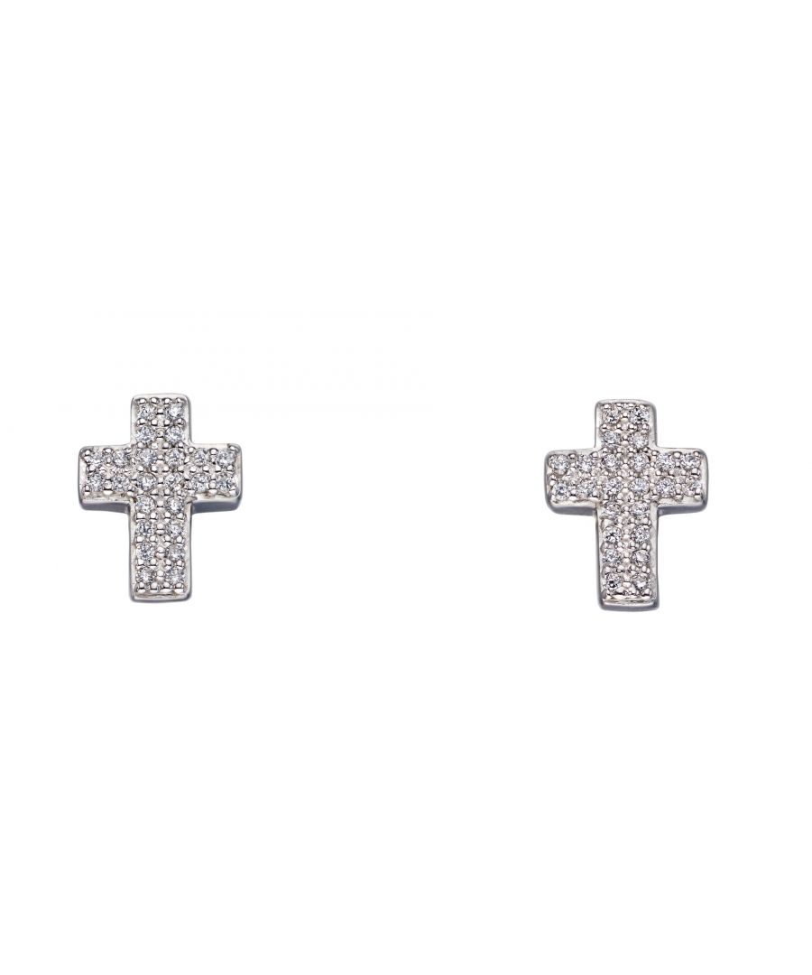 Image for Fiorelli Silver Womens 925 Sterling Silver Pave Cubic Zirconia Cross Stud Earrings