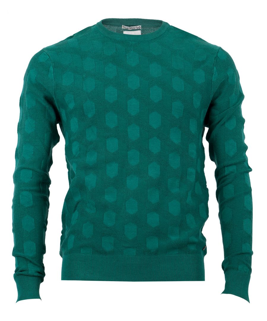 Storm-green, soft knit sweater with a pattern